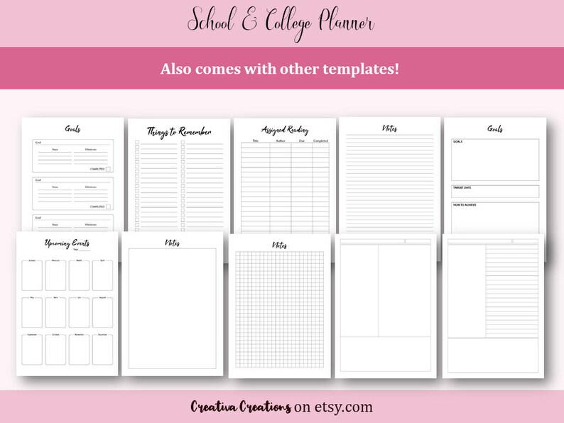 Student Planner Printable School College Organizer Academic - Etsy