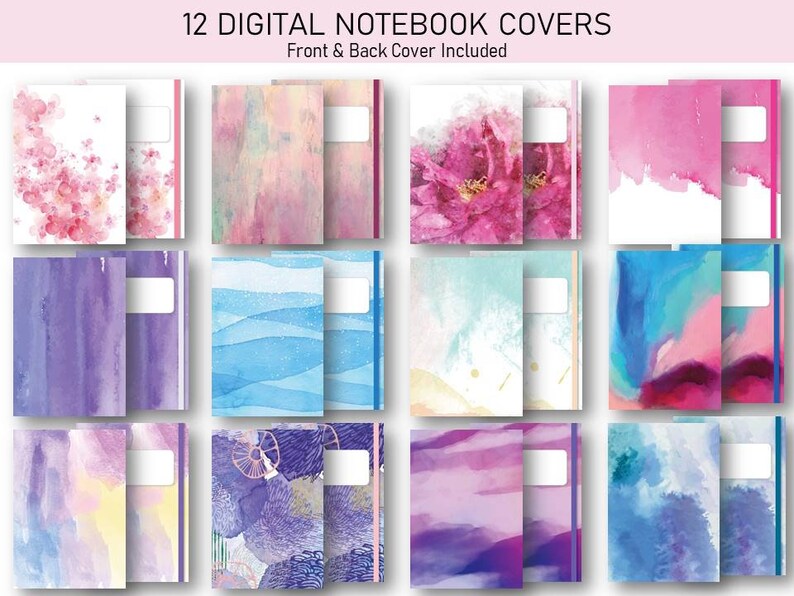 12 Watercolor Digital Notebook Covers Watercolor Art | Etsy
