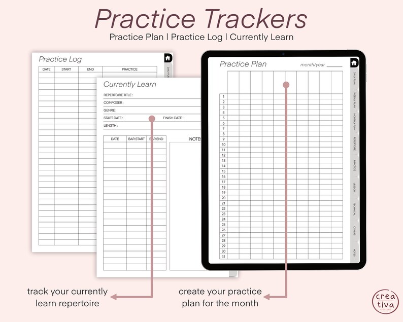 Digital Music Practice Planner New Goodnotes Hyperlinked iPad Digital