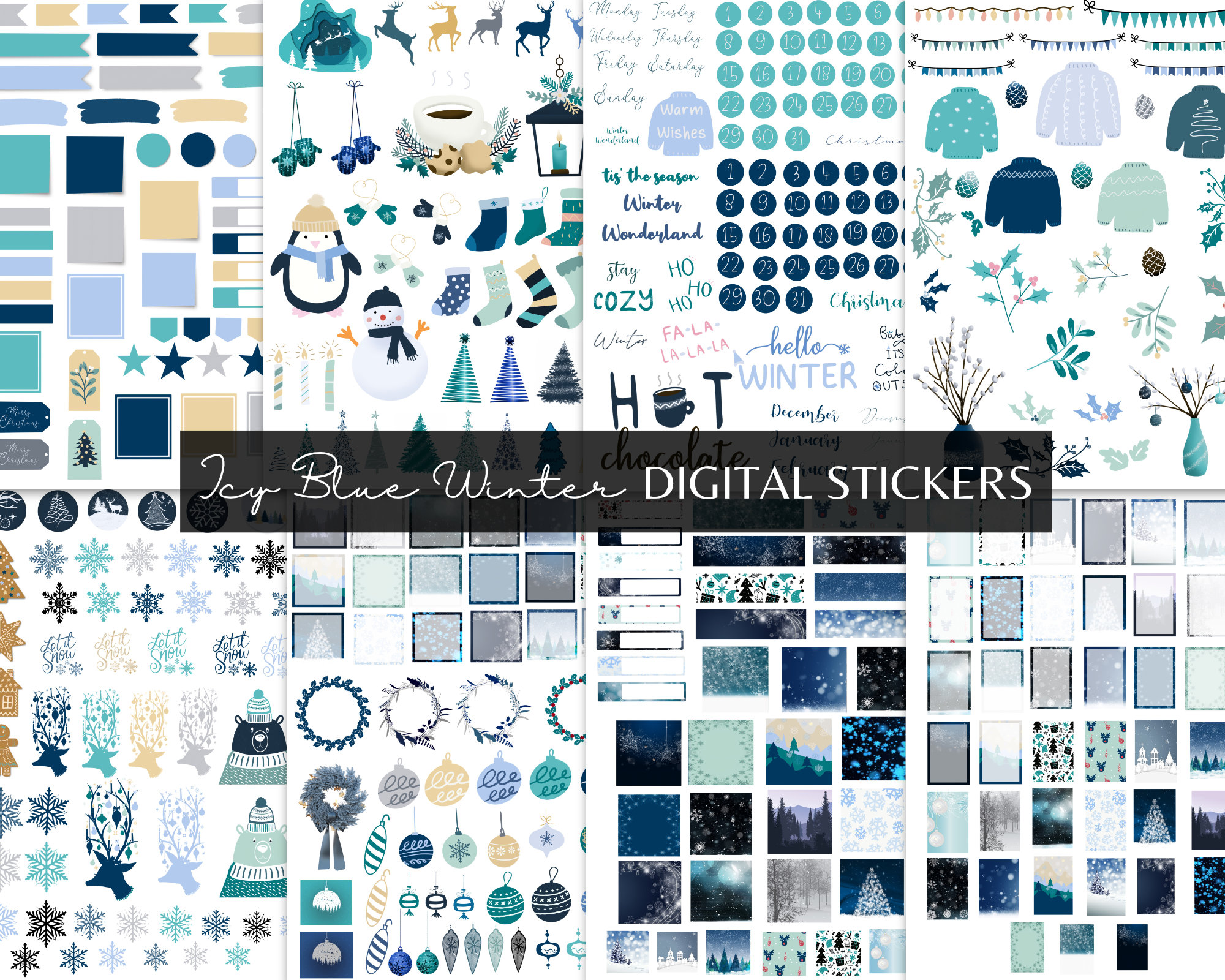 Winter Digital Stickers Pack | Icy Blue PNG Planner Stickers for ...