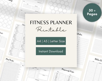 Fitness Planner Printable Meal Planner | Health Wellness Planner | Fitness Journal | Weight Tracker | Healthy Lifestyle Planner Food Diary