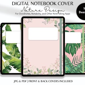 ナチュラルデジタルノートカバー | トロピカルフローラル iPad プランナー (PDF & JPG)