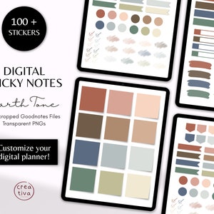 100+ Neutral Digital Sticky Notes Set | 12 Earth Tone Neutral Precropped Goodnotes Stickers Transparent PNG Digital Planner Sticker Set iPad