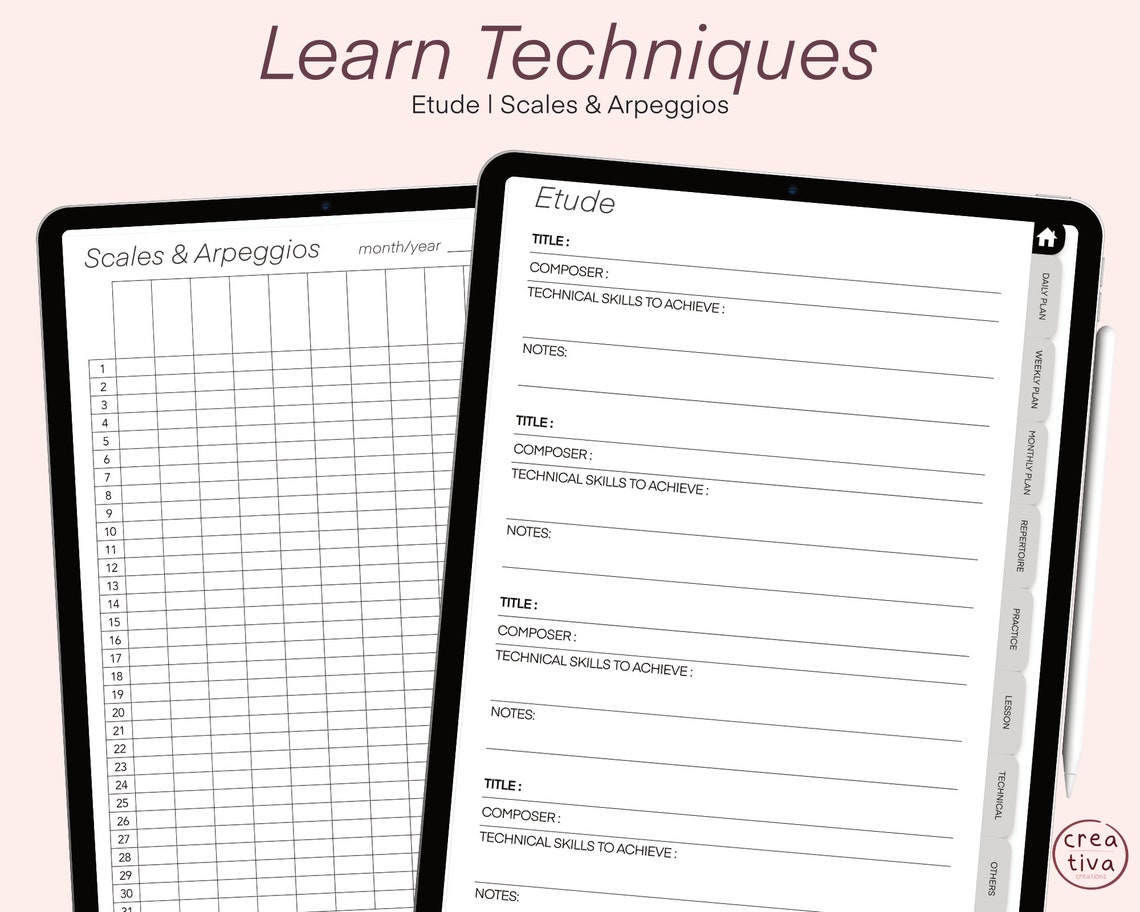 Digital Music Practice Planner New Goodnotes Hyperlinked iPad Digital