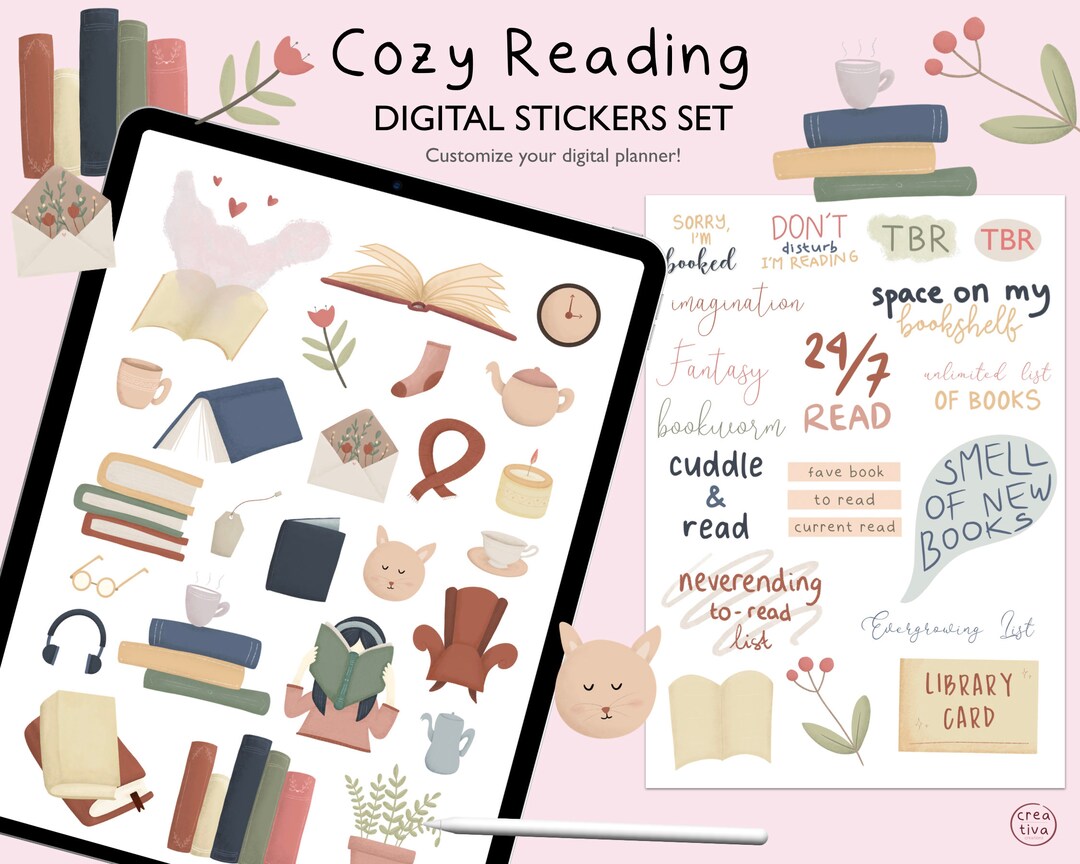 Cozy Reading Digital Planner Sticker Set Hygge Bookworm - Etsy