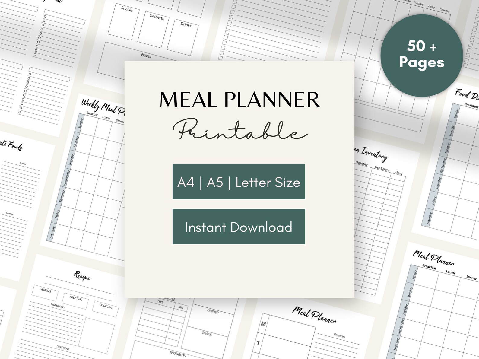 Meal Planner Printable Grocery List Recipe Book Kitchen Inventory ...