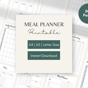 Meal Planner Printable Grocery List | Recipe Book | Kitchen Inventory | Weekly Meal Planner Template A4 A5 Letter | Menu Planning
