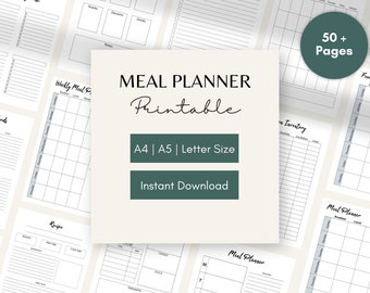 Meal Planner Printable Grocery List | Recipe Book | Kitchen Inventory | Weekly Meal Planner Template A4 A5 Letter | Menu Planning
