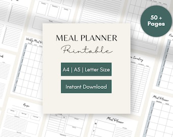 Meal Planner Printable Grocery List | Recipe Book | Kitchen Inventory | Weekly Meal Planner Template A4 A5 Letter | Menu Planning