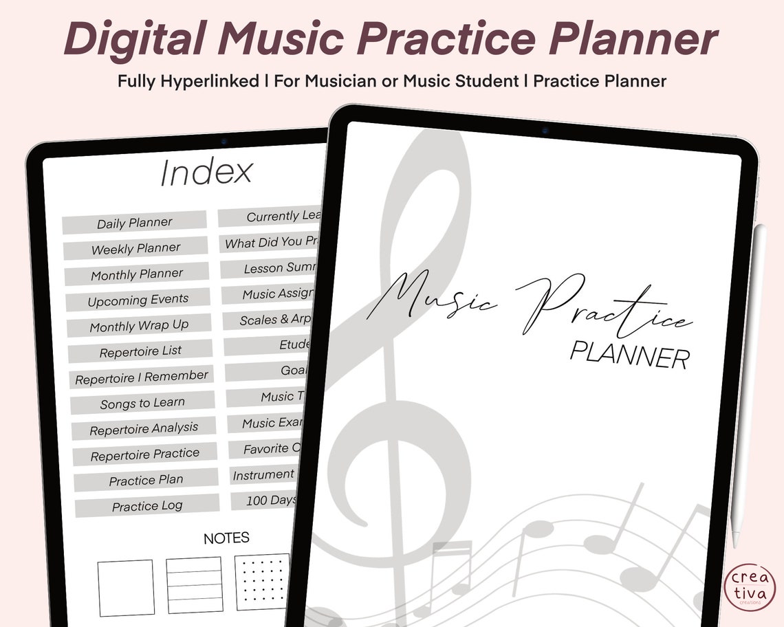 Digital Music Practice Planner New Goodnotes Hyperlinked iPad Digital