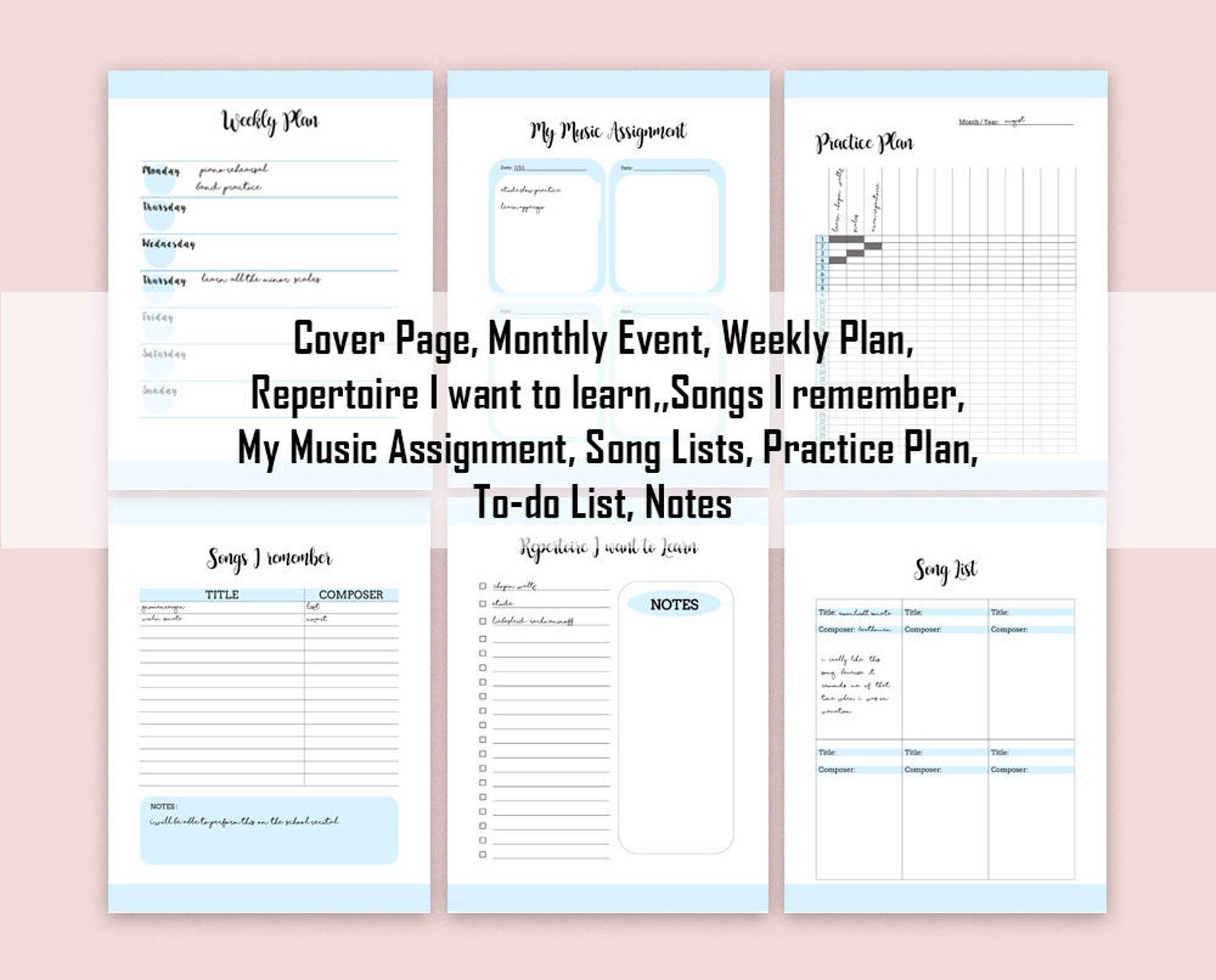 MUSIC PLANNER PRINTABLE, Practice Plan, Printable Planner, Music