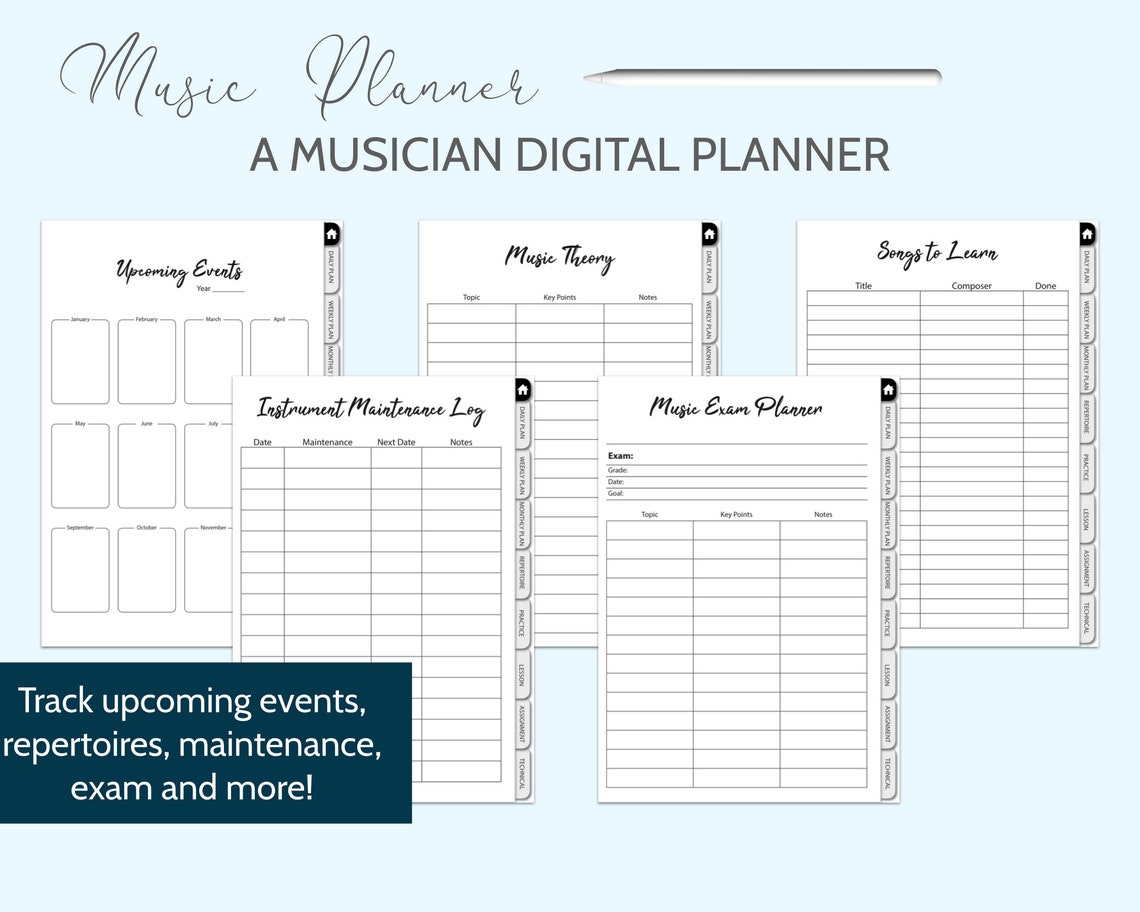 Digital Music Practice Planner Hyperlinked Goodnotes Ipad Etsy
