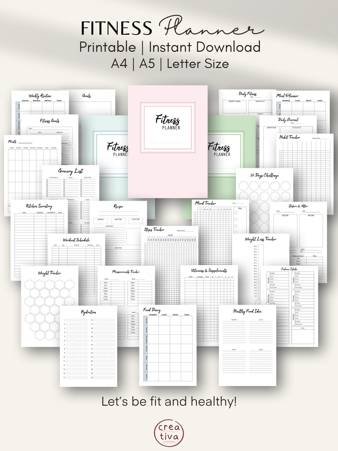 Fitness Planner Printable | Meal Planner, Weight Tracker (digital ...