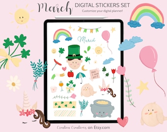St. Patrick's Day digitale plannerstickers: maart Goodnotes, png (vooraf bijgesneden)