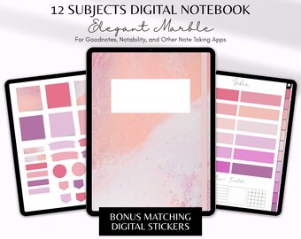 Marble Digital Notebook: 12-Tab Hyperlinked Planner with Stickers (Goodnotes, Notability) (Digital Download)