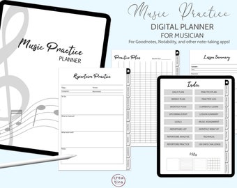 Digitaler Übungsplaner mit Hyperlink Goodnotes iPad | Digitaler Praxis Journal Planer | Musiker Repertoire Planer Täglich Wöchentlich