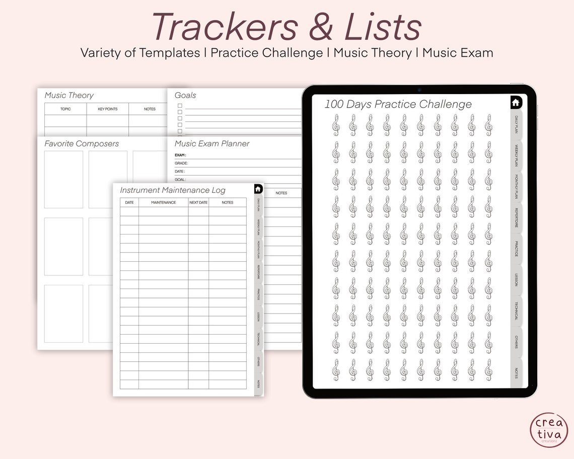Digital Music Practice Planner New Goodnotes Hyperlinked iPad Digital