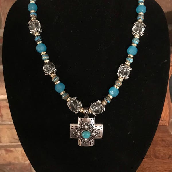 Jewelry Gift, Turquoise Jewelry, Western Necklace, Southwestern Jewelry, Cross Necklace, Turquoise Necklace, Bling, handmade necklace