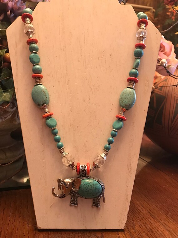 Wildlife Jewelry Turquoise Necklace Turquoise Elephant | Etsy