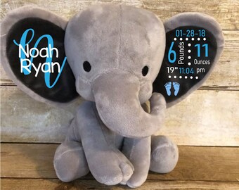 Birth Announcement Elephant | Birth Stat Elephant | Personalized Baby Gift | Baby Keepsake | New Baby Gift | Personalized Elephant