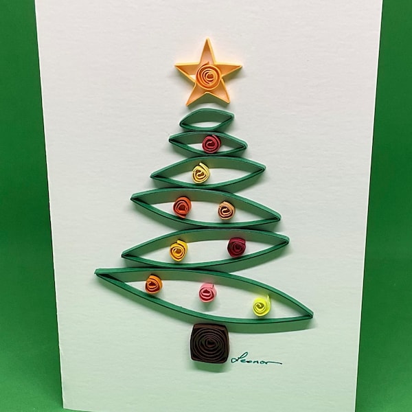 Sapin de Noël, carte de vœux Noël, papier roulé ou quilling, fait main 3D, belles couleurs, original, créatif, épuré, différent