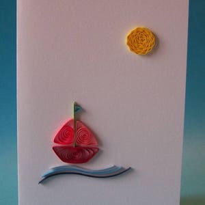 Voilier, bateau, carte de vœux pour toute occasion, papier de 3mm roulé ou quilling, fait main, belles couleurs, original, créatif, épuré