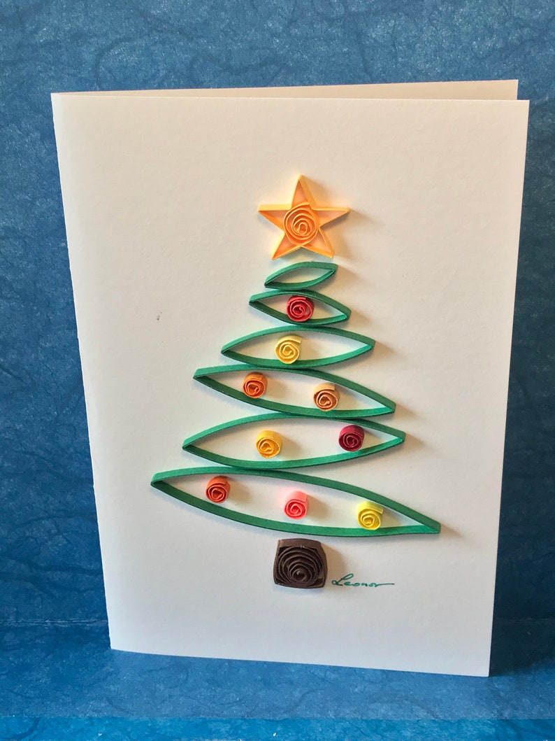 Sapin de Noël, carte de vœux Noël, papier roulé ou quilling, fait main 3D, belles couleurs, original, créatif, épuré, différent image 2