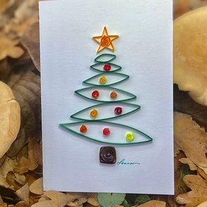 Sapin de Noël, carte de vœux Noël, papier roulé ou quilling, fait main 3D, belles couleurs, original, créatif, épuré, différent image 7