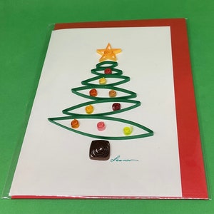 Sapin de Noël, carte de vœux Noël, papier roulé ou quilling, fait main 3D, belles couleurs, original, créatif, épuré, différent image 4