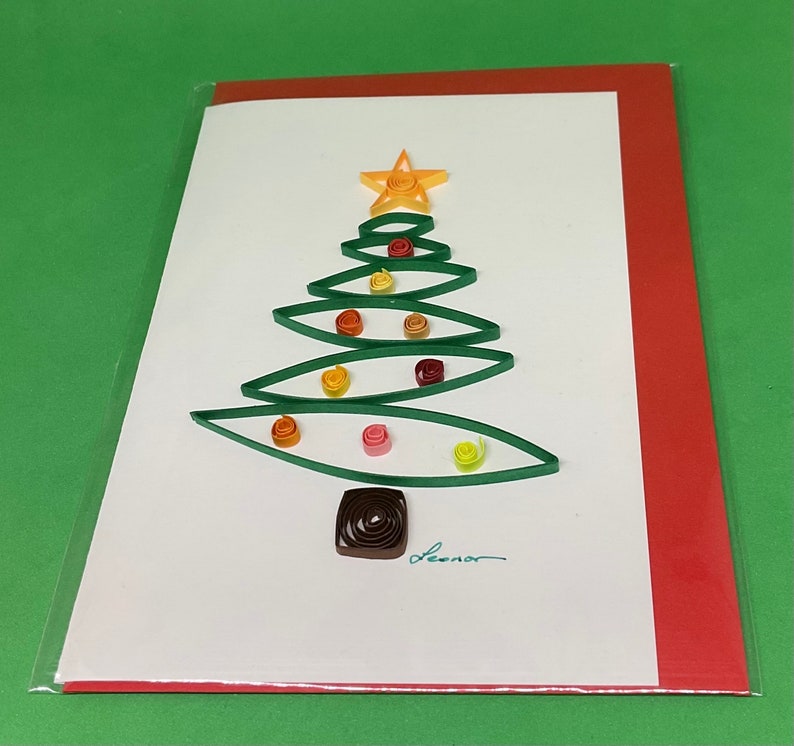 Sapin de Noël, carte de vœux Noël, papier roulé ou quilling, fait main 3D, belles couleurs, original, créatif, épuré, différent image 4