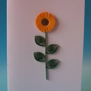Tournesol, carte de vœux pour toute occasion, papier de 3mm roulé ou quilling, fait main, belles couleurs, original, créatif, épuré
