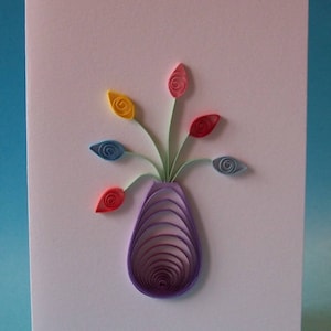 Bouquet de fleurs, carte de vœux pour toute occasion, papier de 3mm roulé ou quilling, fait main, belles couleurs, original, créatif, épuré