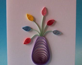 Bouquet de fleurs, carte de vœux pour toute occasion, papier de 3mm roulé ou quilling, fait main, belles couleurs, original, créatif, épuré