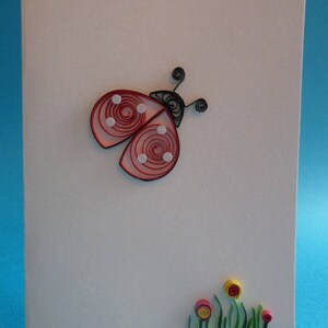 Coccinelle, carte de vœux toute occasion, papier roulé ou quilling, fait main 3D (papier 3mm), belles couleurs, original, créatif, épuré