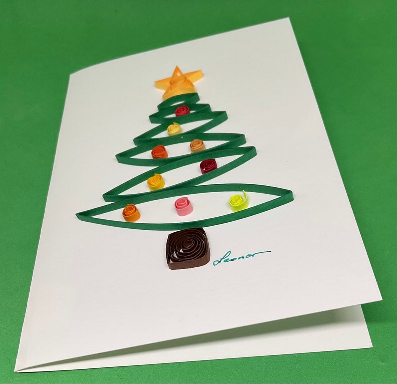 Sapin de Noël, carte de vœux Noël, papier roulé ou quilling, fait main 3D, belles couleurs, original, créatif, épuré, différent image 3