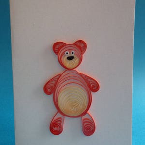 Nounours, carte de vœux pour toute occasion, papier de 3mm roulé ou quilling, fait main, belles couleurs, original, créatif, épuré