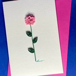 Rose, carte de vœux pour toute occasion, papier de 3mm roulé ou quilling, fait main, belles couleurs, original, créatif, épuré