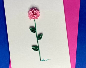 Roze, wenskaart voor elke gelegenheid, 3 mm opgerold of quilling papier, handgemaakt, prachtige kleuren, origineel, creatief, verfijnd