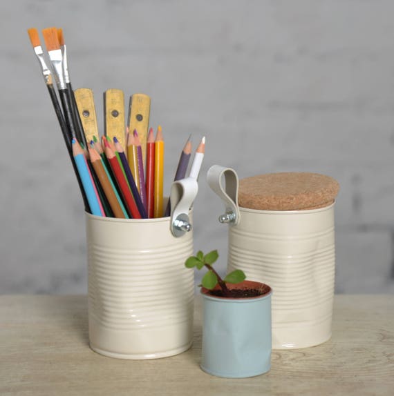 Office Gift For Her Pen Holder Desk Decor Modern Ecofriendly Ivory Pencil Organizer Upcycled