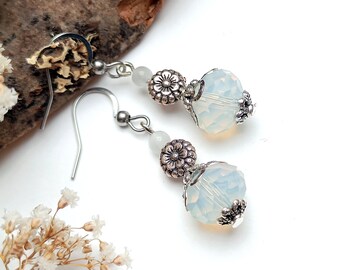 Glass bead earrings, transparent opal color