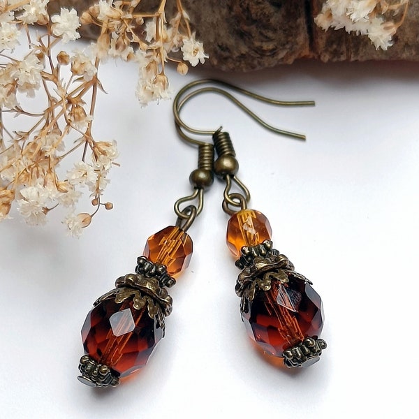 Boucles d’oreilles en perles de verre couleur ambre et caramel