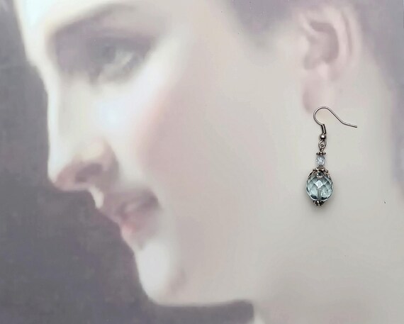 Boucles D'oreilles Pendantes Perles En Verre Bleu Argent 925 - Dormeuses, Sans Marque