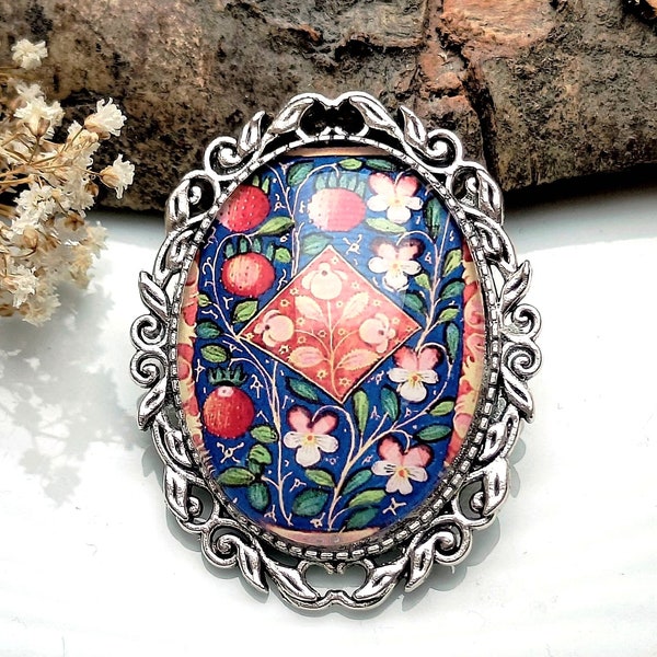 Broche à motif floral, broche épingle avec cabochon en verre