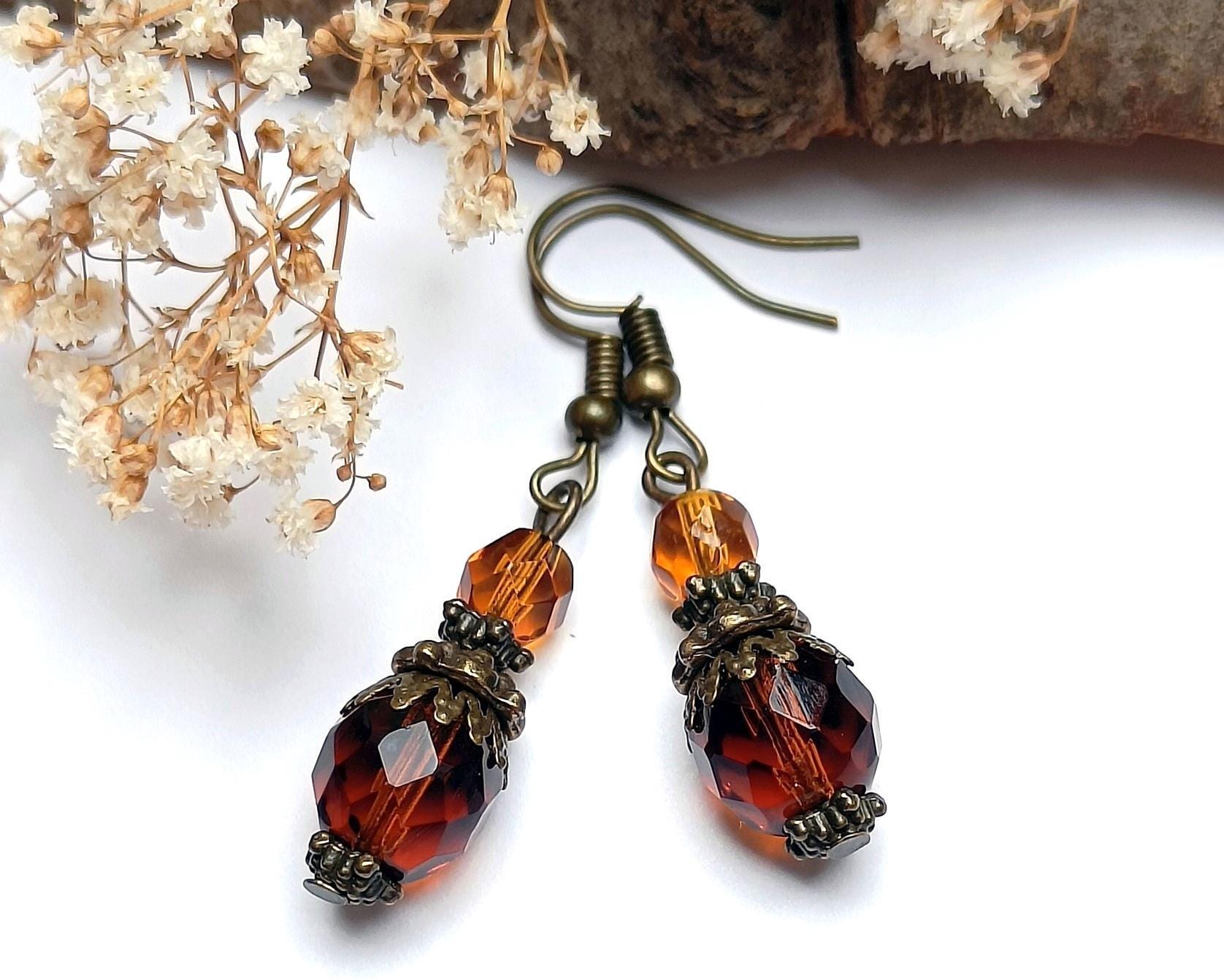 Boucles D'oreilles Vintage En Perles De Verre Et Métal Doré Entrelacé - Modèle #A5 - Occasion