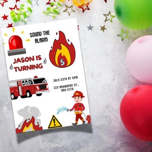 Editable Birthday invitation, Firefighter Boys Birthday Invitation Template - Editable Canva Digital Download - Fire Truck Party Invite