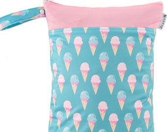 Wet Bag Swim bag Nappy Bag Reusable kids bag Swimming Tote Wet Clothes Bag Beach Bag -Ice cream