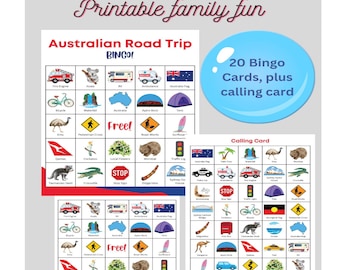 Bingo de viaje por carretera en Australia: Juego familiar imprimible (Descarga PDF)