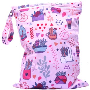 Cactus Print Wet Bag: Reusable Nappy, Swim, Beach Bag (30x40 cm)