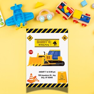 Editable Birthday invitation Boys Construction Birthday Invitation Template - Editable Canva Digital Download - Construction Party Invite -