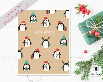 Merry Christmas Penguins Card Printable